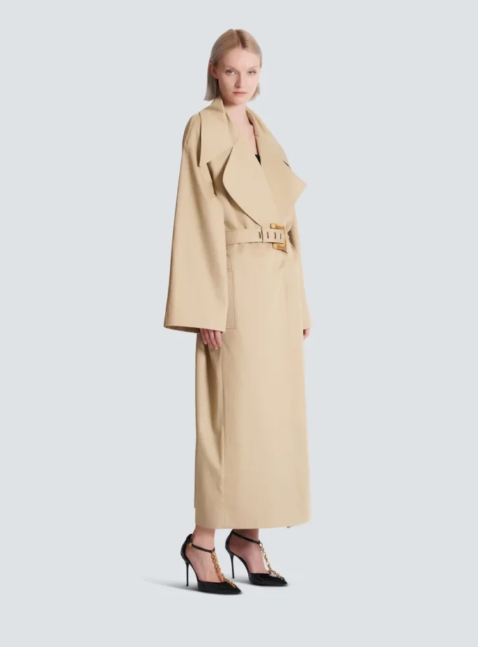 Lång trenchcoat i bomullsgabardin