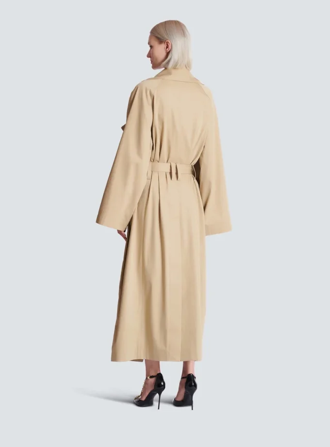 Lång trenchcoat i bomullsgabardin