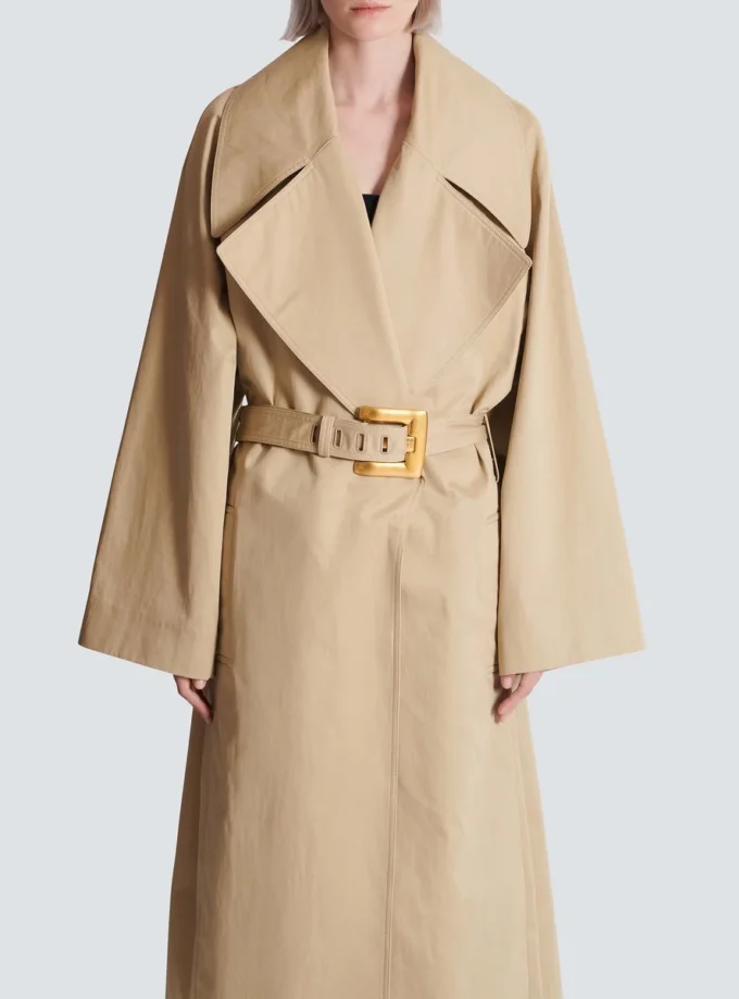 Lång trenchcoat i bomullsgabardin