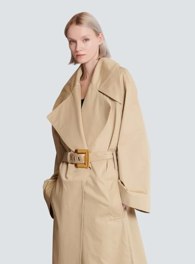 Lång trenchcoat i bomullsgabardin