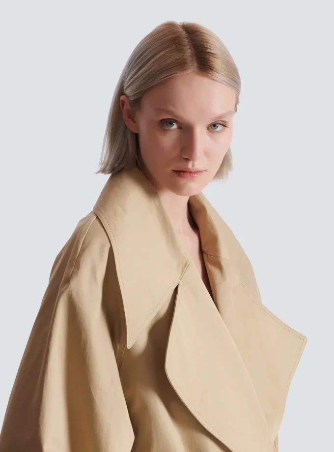 Lång trenchcoat i bomullsgabardin