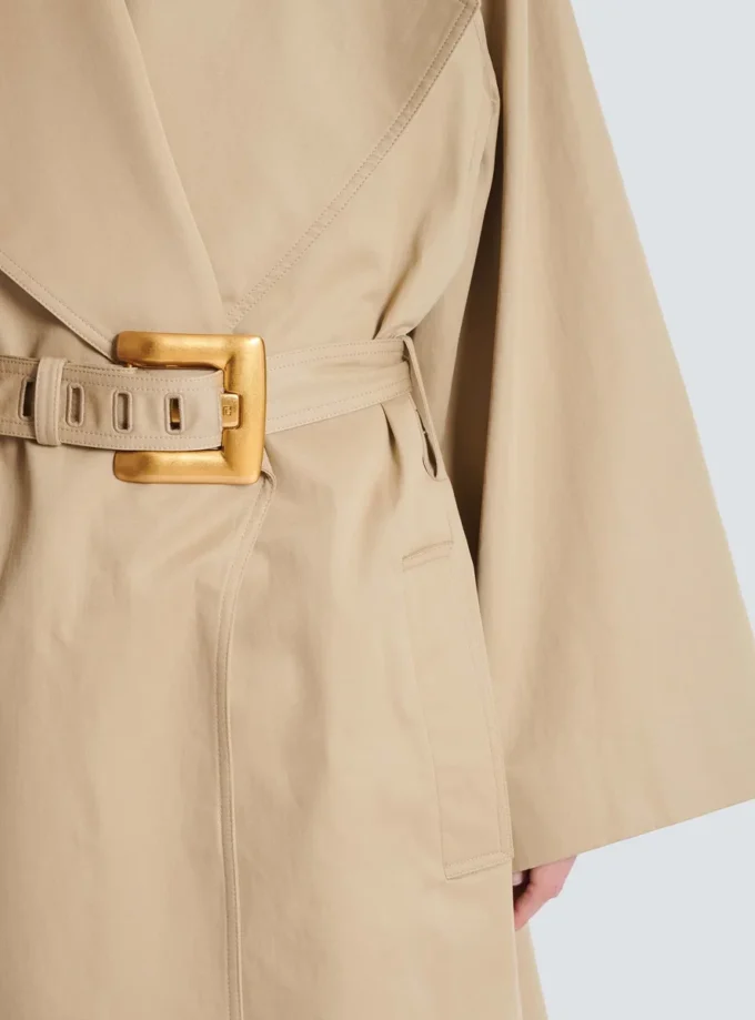 Lång trenchcoat i bomullsgabardin