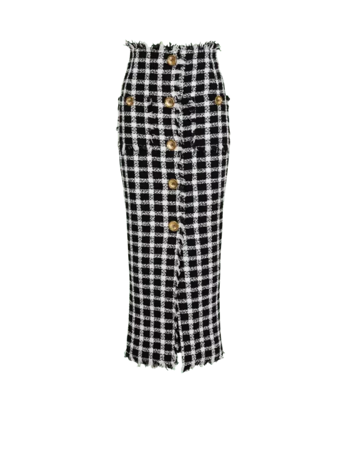Lång tweedkjol i gingham Lång tweedkjol i gingham
