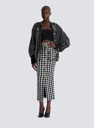 Lång tweedkjol i gingham
