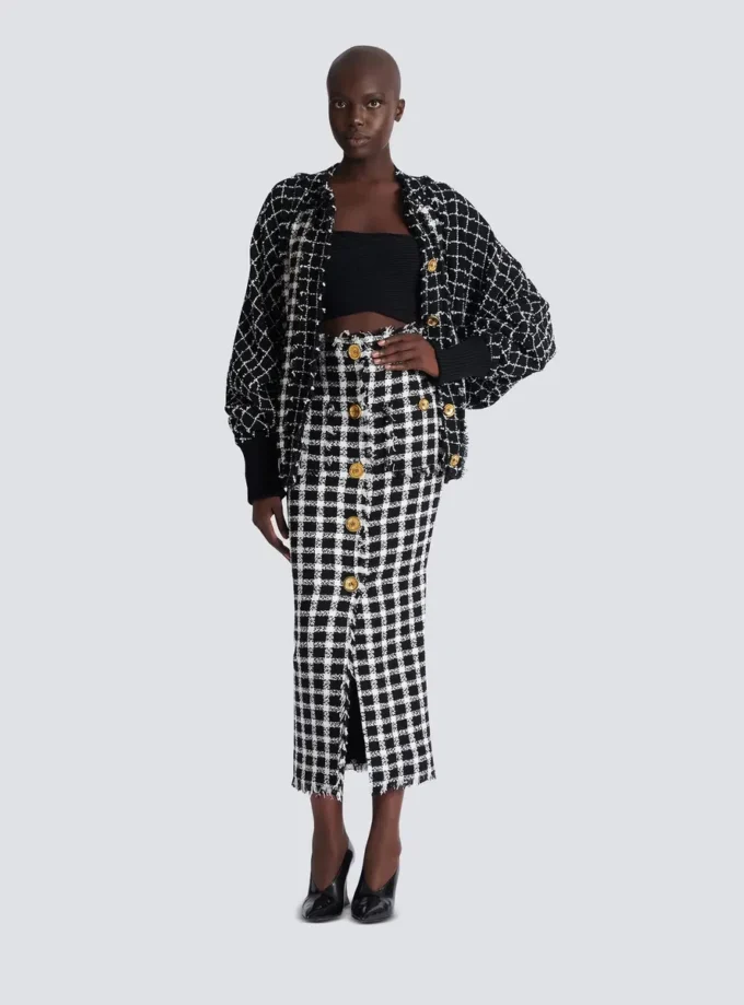 Lång tweedkjol i gingham Lång tweedkjol i gingham