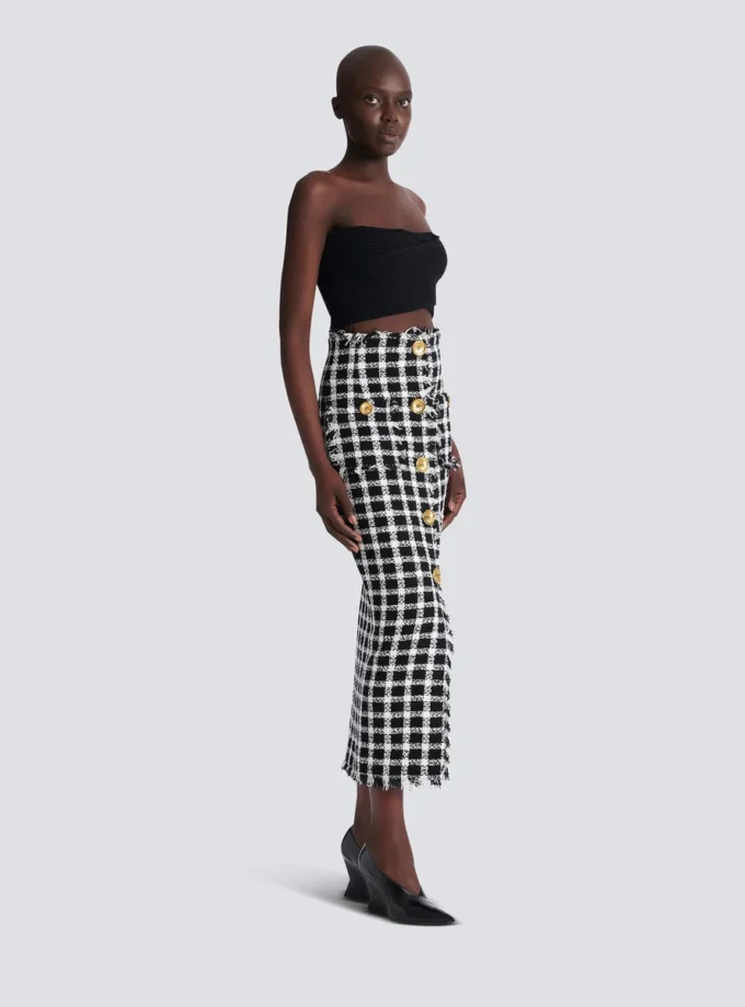 Lång tweedkjol i gingham Lång tweedkjol i gingham
