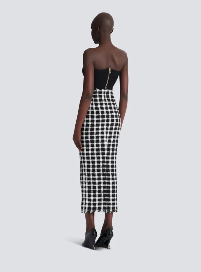 Lång tweedkjol i gingham Lång tweedkjol i gingham