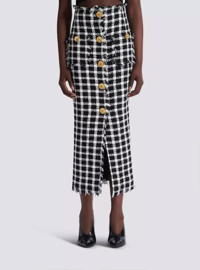 Lång tweedkjol i gingham Lång tweedkjol i gingham
