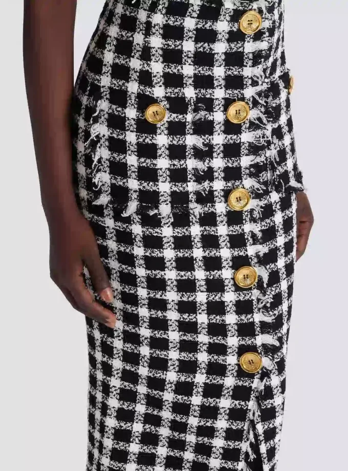 Lång tweedkjol i gingham Lång tweedkjol i gingham