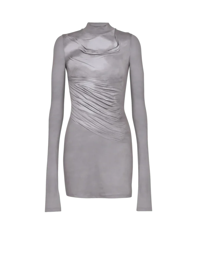 Långärmad T-shirt med hög hals, draperad trompe-l’œil-tryck Långärmad T-shirt med hög hals, draperad trompe-l’œil-tryck