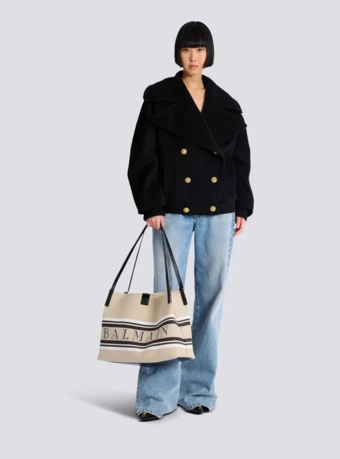 Medium Release Shopper-väska i canvas och kalvskinn Medium Release Shopper-väska i canvas och kalvskinn