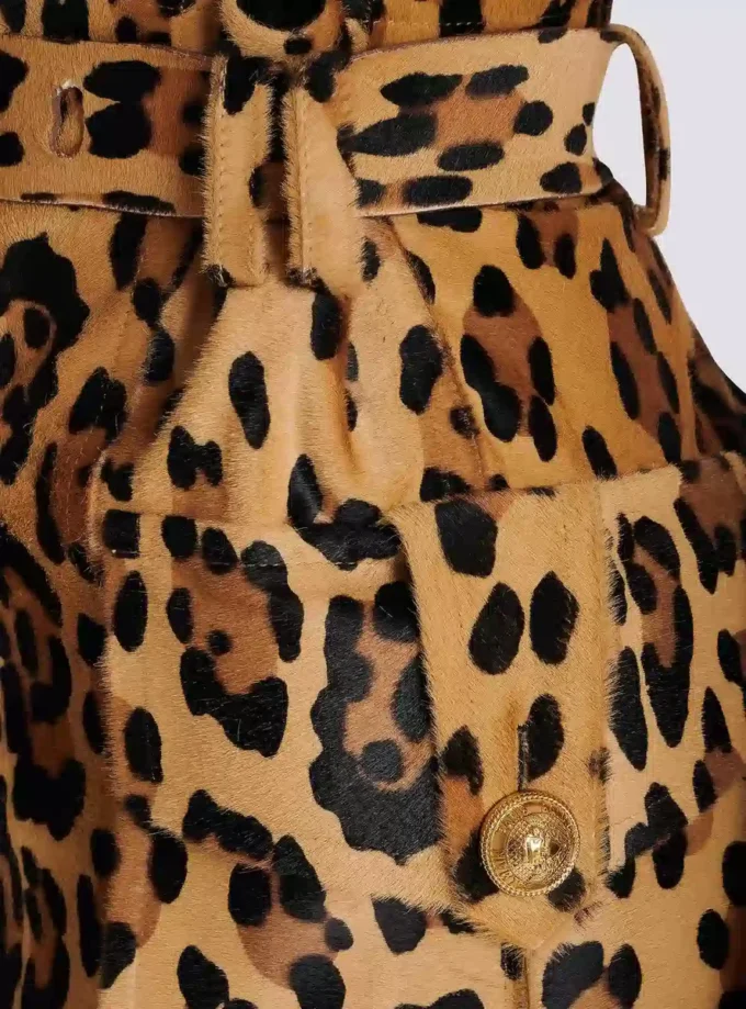 Midikjol i läder i ponnystil med leopardmönster Midikjol i läder i ponnystil med leopardmönster