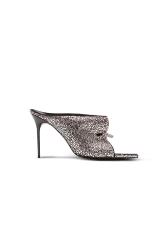 Mules i mocka och strass med piercing framtill