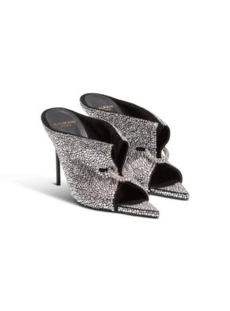 Mules i mocka och strass med piercing framtill
