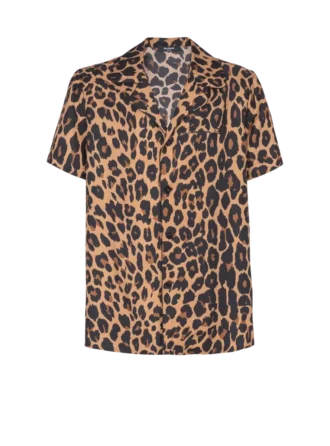 Pyjamas skjorta i silke med leopardmönster