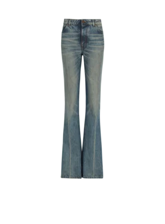 Raka jeans i blekt denim