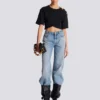 Raka jeans i blekt denim