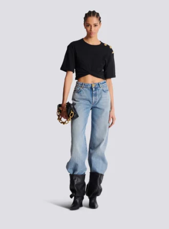 Raka jeans i blekt denim