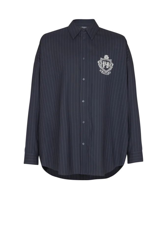 Randig ullskjorta med collegeemblem Randig ullskjorta med collegeemblem