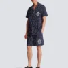 Randiga pyjamasshorts i poplin