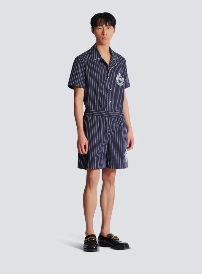 Randiga pyjamasshorts i poplin