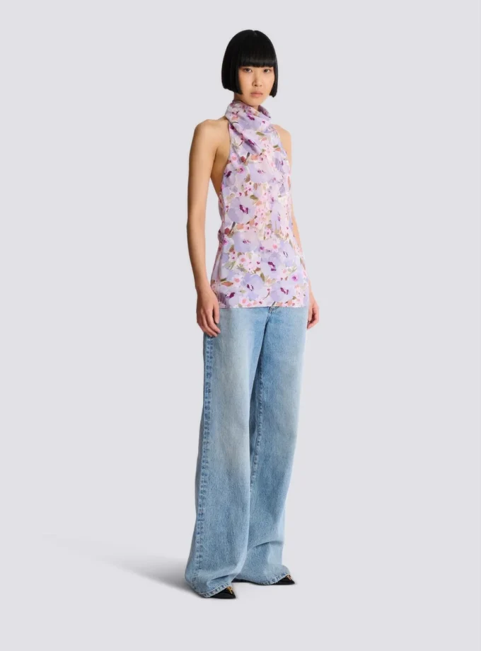 Ärmlös topp med Poppy Flower-tryck