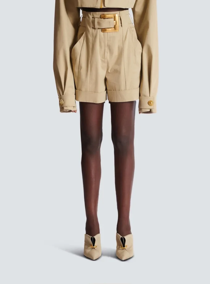 Shorts i bomullsgabardin med bälte Shorts i bomullsgabardin med bälte