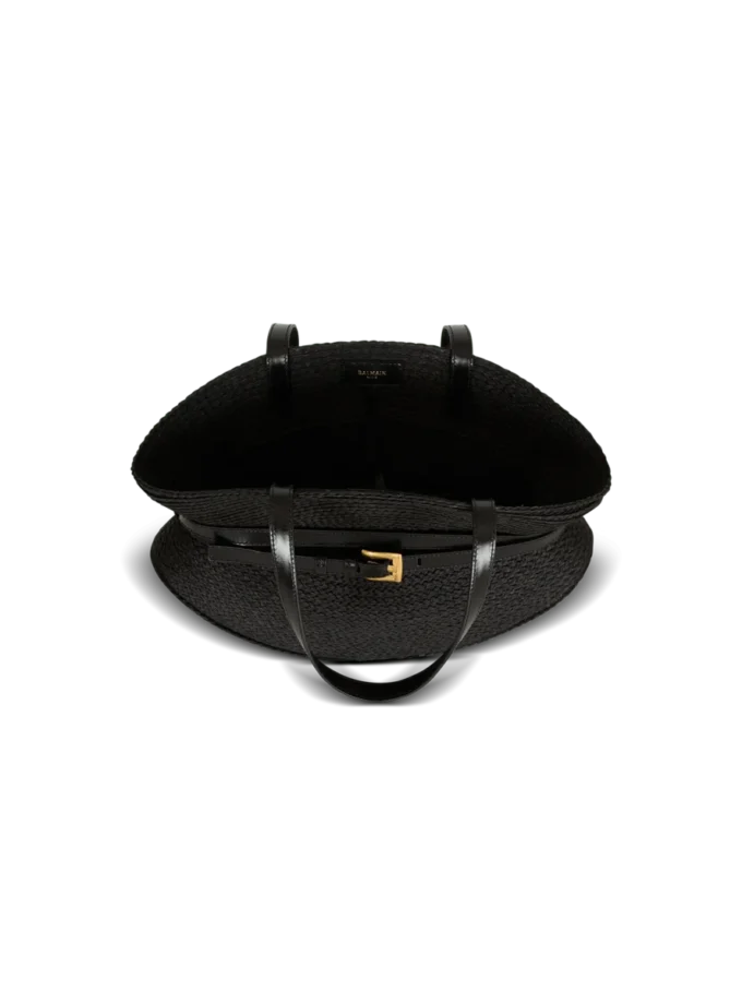 Shuffle Medium-väska i kalvskinn och raffia