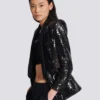 Skräddarsydd jacka i glitter-satin med V-ringning Skräddarsydd jacka i glitter-satin med V-ringning