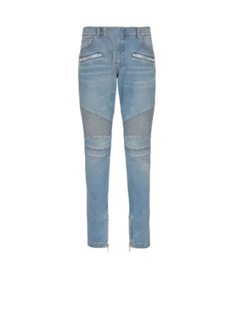 Slim fit-bikerbyxor i denim