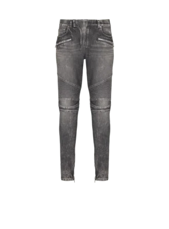 Slim fit-bikerbyxor i denim