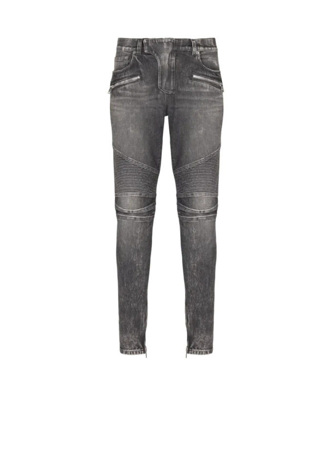 Slim fit-bikerbyxor i denim