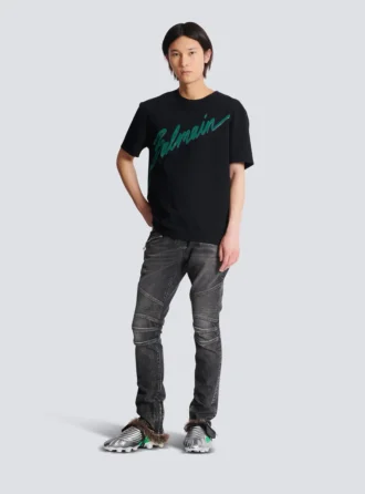 Slim fit-bikerbyxor i denim