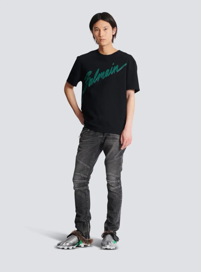 Slim fit-bikerbyxor i denim