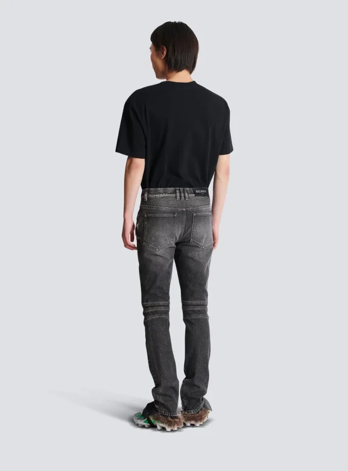 Slim fit-bikerbyxor i denim