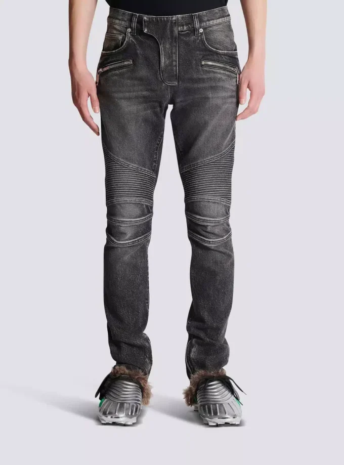 Slim fit-bikerbyxor i denim