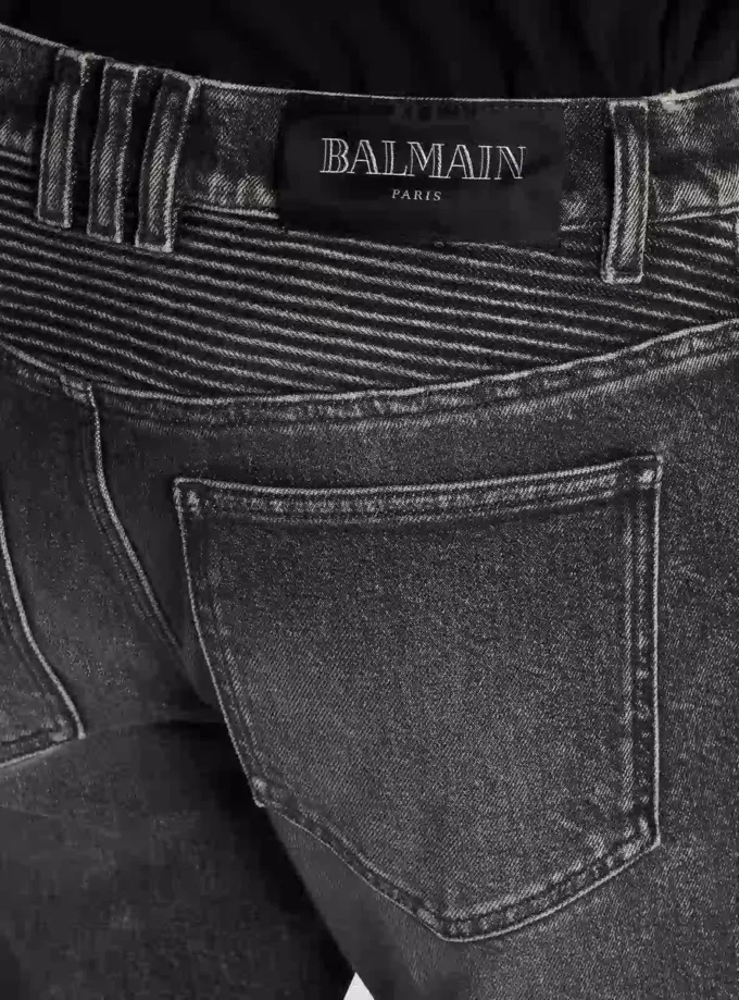 Slim fit-bikerbyxor i denim