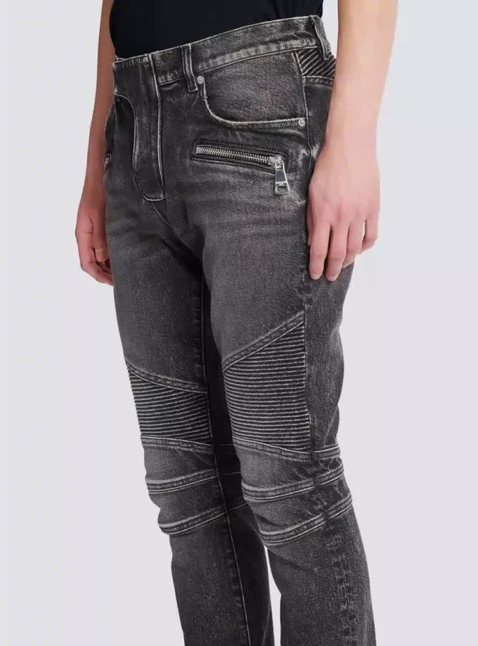 Slim fit-bikerbyxor i denim
