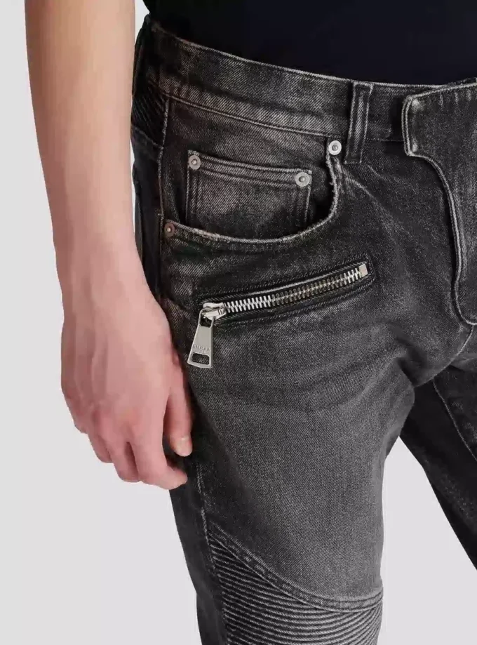 Slim fit-bikerbyxor i denim