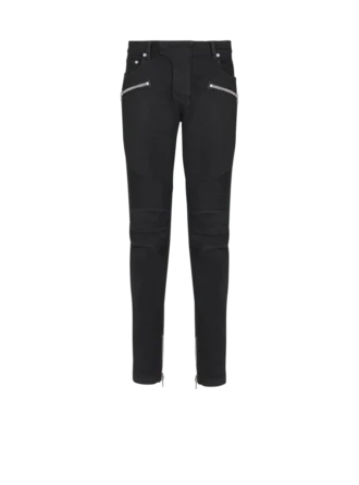 Slim fit-bikerjeans i svart denim