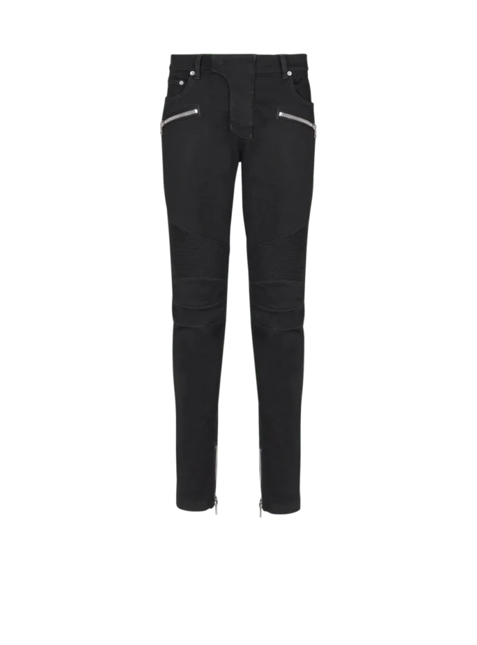 Slim fit-bikerjeans i svart denim