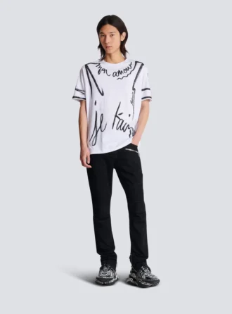 Slim fit-bikerjeans i svart denim