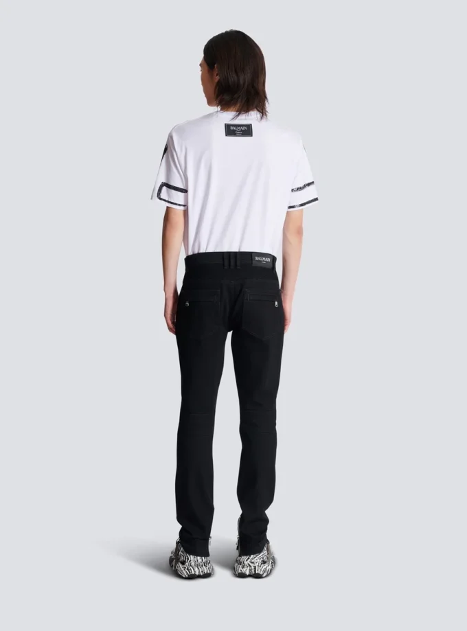 Slim fit-bikerjeans i svart denim