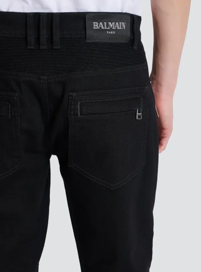 Slim fit-bikerjeans i svart denim