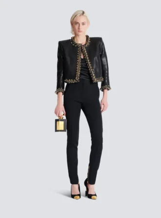Slim fit-byxor i grain de poudre med dragkedja