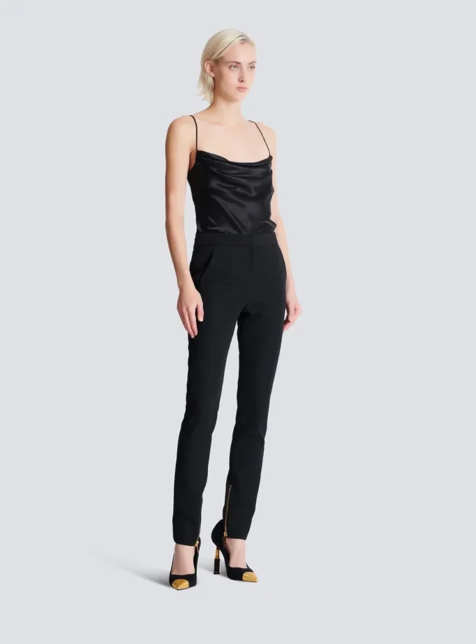 Slim fit-byxor i grain de poudre med dragkedja Slim fit-byxor i grain de poudre med dragkedja
