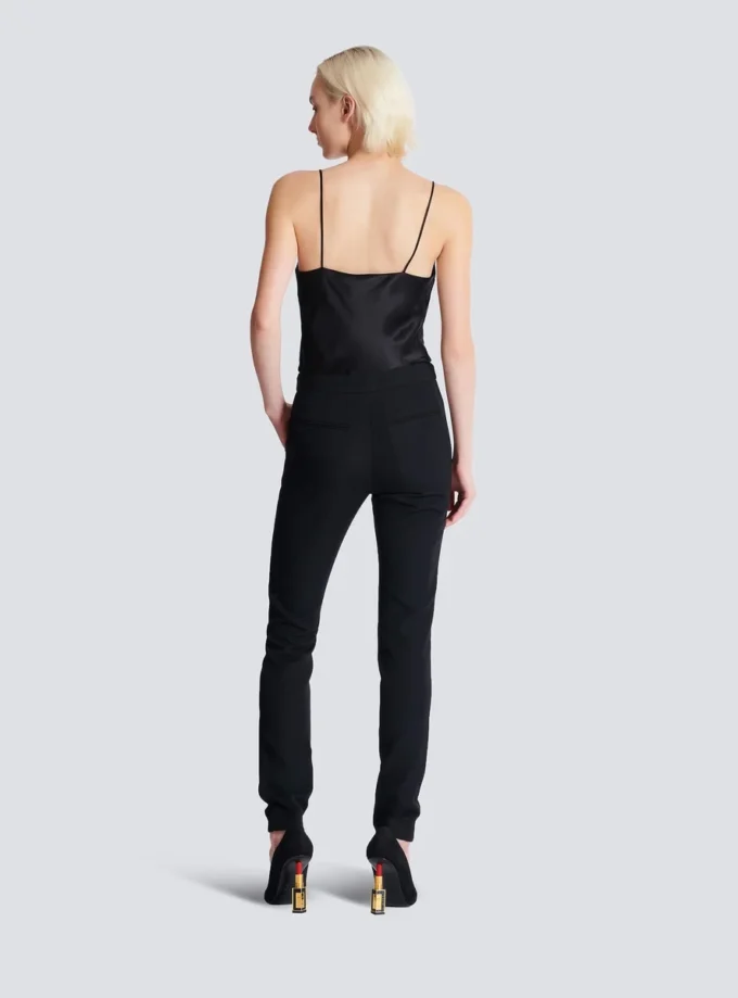 Slim fit-byxor i grain de poudre med dragkedja Slim fit-byxor i grain de poudre med dragkedja