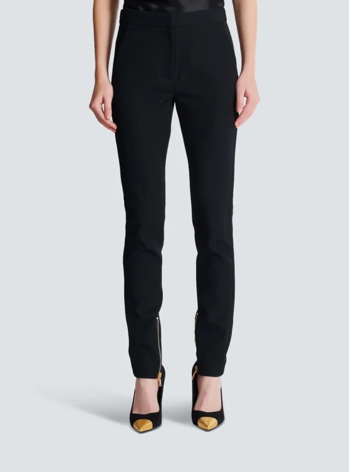 Slim fit-byxor i grain de poudre med dragkedja Slim fit-byxor i grain de poudre med dragkedja