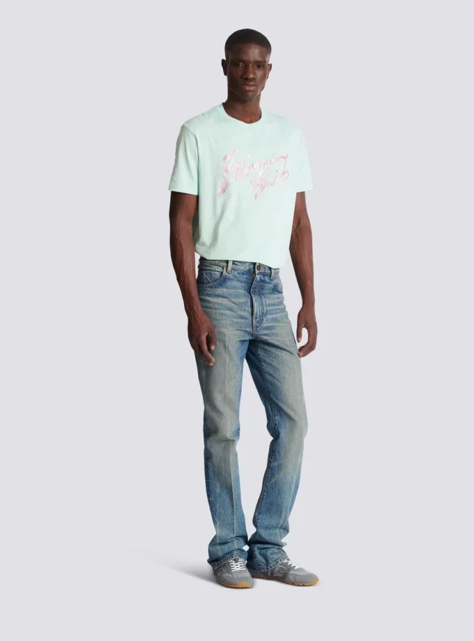 Smal jeans med raka ben i vintage-denim