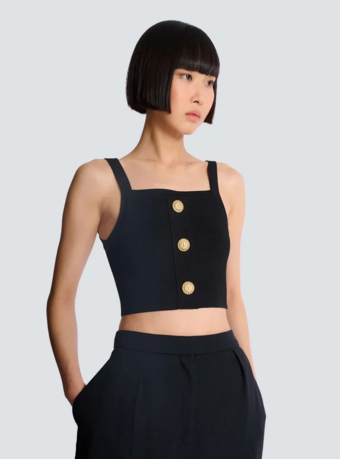 Stickad bralette-top med knappar Stickad bralette-top med knappar